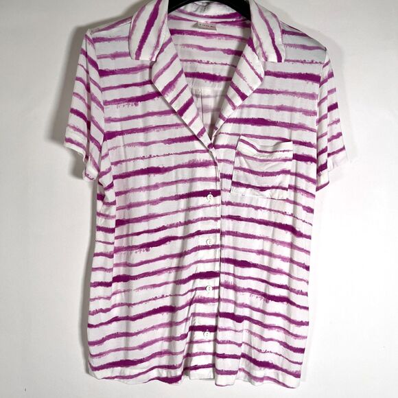 Soma Cool Nights Pajama Set Stretch Large Button Up Collar Shorts Tie Dye Comfy - Picture 3 of 11